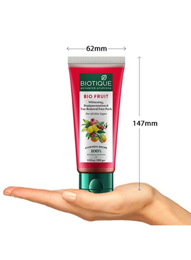 Biotique Fruit Brightening Depigmentation and Tan Removal Face Pack| Ayurvedic and Organically Pure| Tan Removal Face Pack for All Skin Types|100% Botanical Extracts| 100gm - Image 4